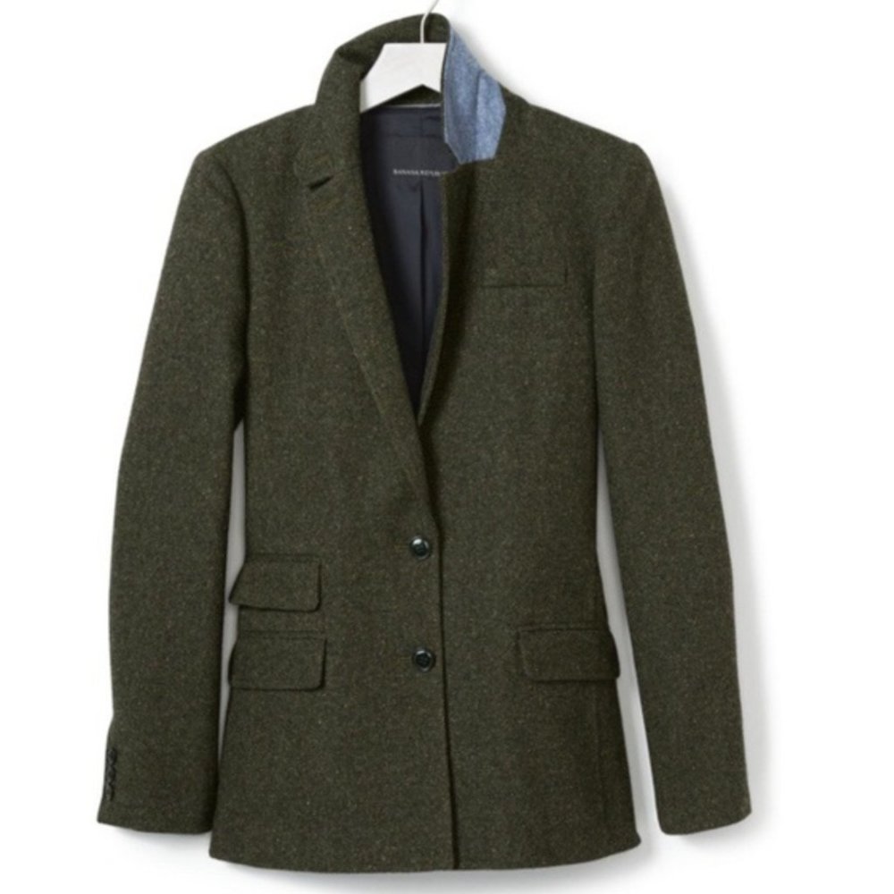 NWT Banana Republic Speckled Olive Hacking Jacket Blazer 6P